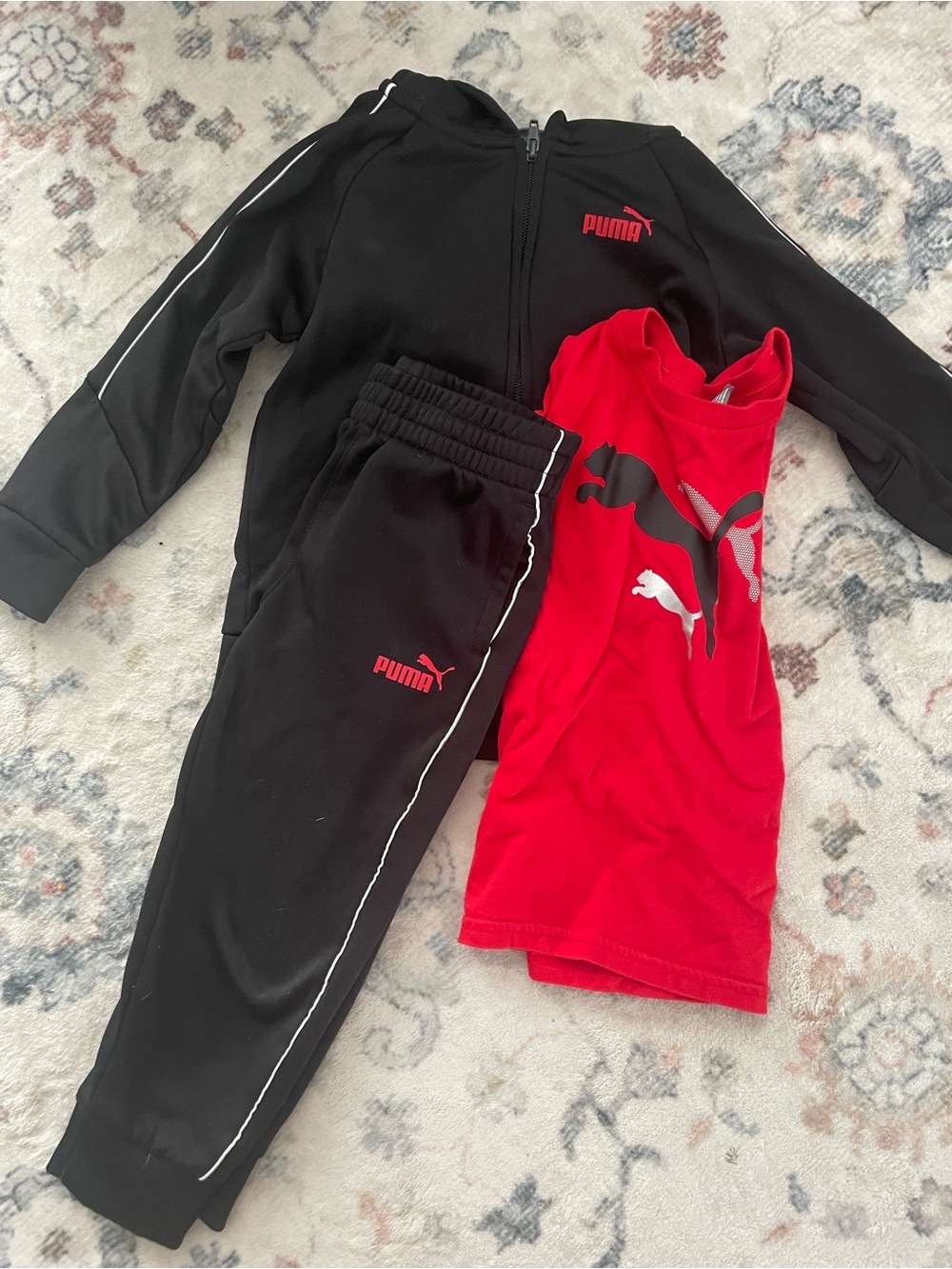 Puma Kids Black Track Jacket & Pants with Red Puma Tee